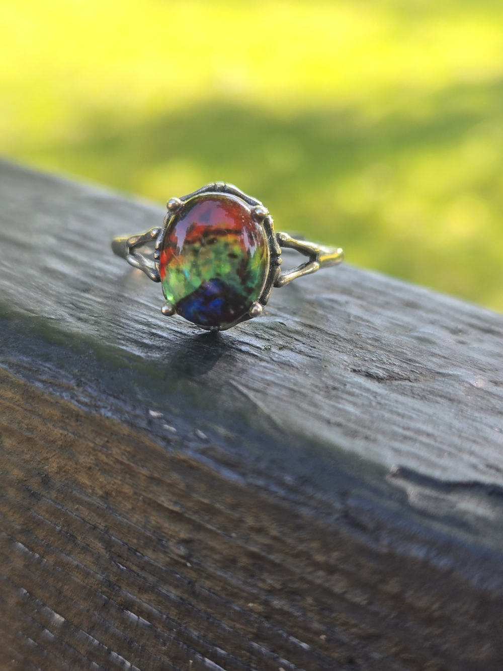 Ammolite Triplet Rainbow Sterling Silver Ring
